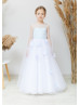 Long Sleeve Blue Lace Tulle Flower Girl Dress